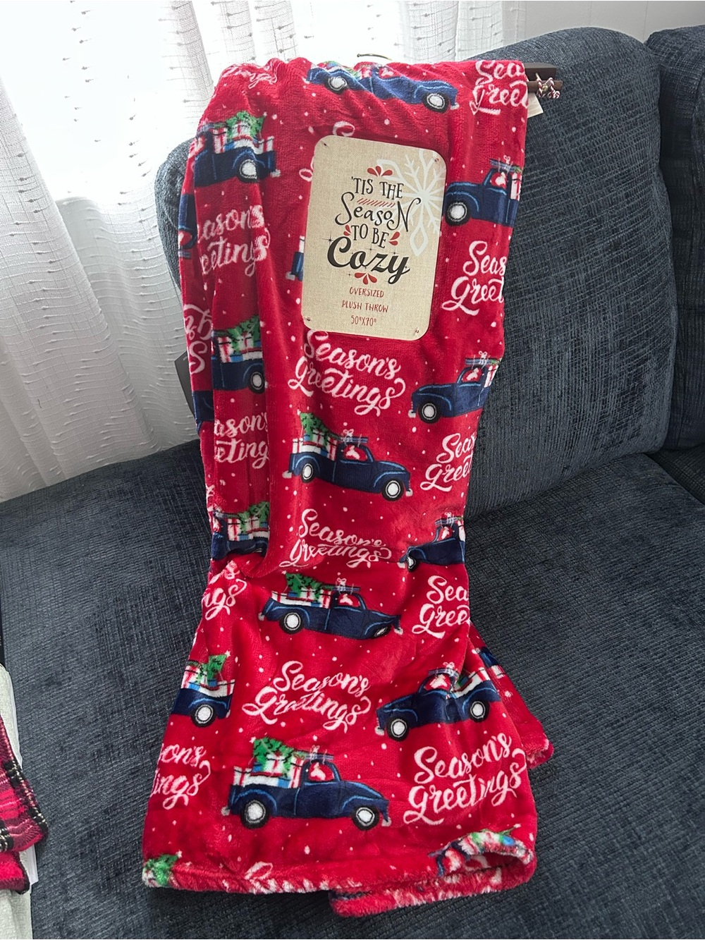 Season greeting farm house truck blanket 50 x 70 plush velvet holiday blanket